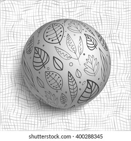 Globe with stylized leaves. Earth Day, Spring. Elements for design in shades of silver.