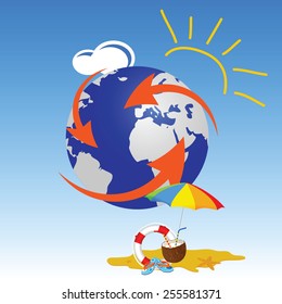 globe with summer stuff vector travel illustration