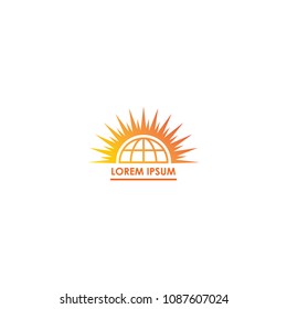 globe with sun vector logo template 