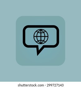 Globe symbol in chat bubble, in square, on pale blue background