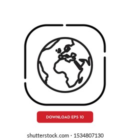 Globe symbol, earth outline vector icon