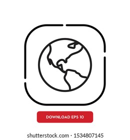 Globe symbol, earth outline vector icon