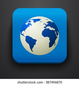Globe symbol icon on blue. Vector illustration