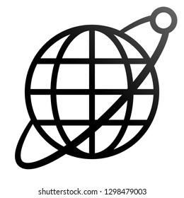 Globe symbol icon with orbit and satellite - black gradient, isolated - vector illustration