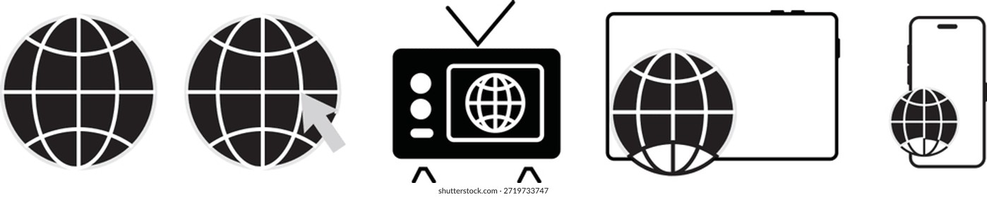 Conjunto de iconos de símbolo de globo. Icono del Web mundial. Icono de Sitio web. colección de iconos de la World Wide Web. Vector www icono aislado en fondo transparente