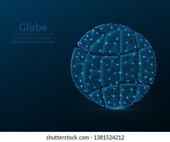 Globe symbol low poly vector illustration, world polygonal icon, isometric icon made from points and lines, web concept illustration, dark blue background