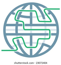 A globe symbol as a maze for global solutions or travel answers.