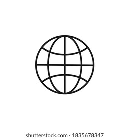 Globe symbol. Planet Earth or internet browser sign. Outline modern design element. Simple black flat vector icon. Vector Illustration