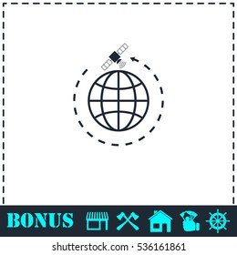 Globe symbol with satellites icon flat. Simple vector symbol and bonus icon