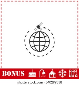 Globe symbol with satellites icon flat. Simple vector symbol and bonus icon