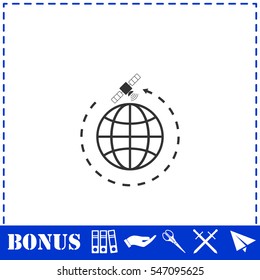Globe symbol with satellites icon flat. Simple vector symbol and bonus icon