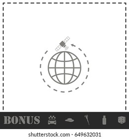 Globe symbol with satellites icon flat. Simple vector symbol and bonus icon