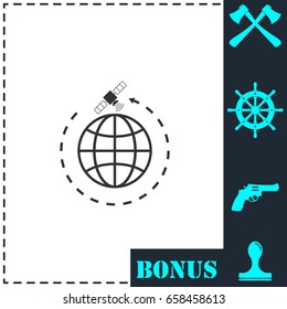 Globe symbol with satellites icon flat. Simple vector symbol and bonus icon