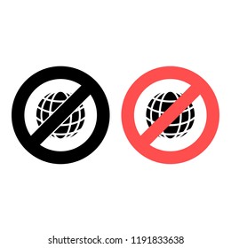 globe symbol sign ban, prohibition icon. Simple glyph vector of web set for UI and UX, website or mobile application