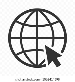 Globe symbol web icon with mouse pointer arrow sign. World wide web symbol. Go to website icon