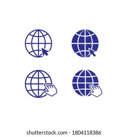 Globe symbol web icon with mouse pointer arrow sign