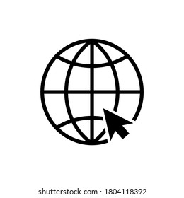 Globe symbol web icon with mouse pointer arrow sign