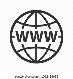 Globe symbol web icon set with www sign. Planet icon with world wide web sign. 