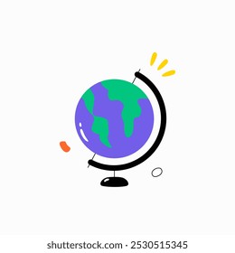 Globus, der globale Bildung, Geografie und Reisen symbolisiert, in flacher Vektorgrafik, einzeln auf weißem Hintergrund.
