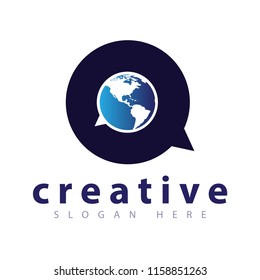 Globe talk chat logo icon vector