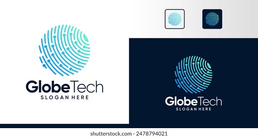 Diseño de Logo de Globe tech. Logotipo Abstractas del globo con las conexiones de la tecnología Vector gráfico del icono del diseño