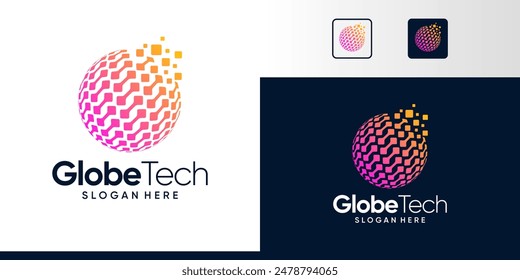 Globe tech Logo Design. Abstract Globe logo with digital technology connections design graphic symbol icon vector