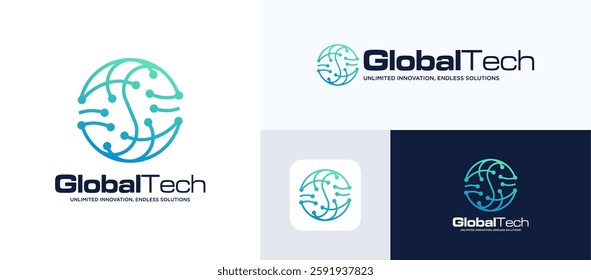 Globe tech logo design, Globe data connection for technology icon symbol vector, Tech world logo design, Global neuro logo, Neurology sign design, Global Network Logo vector design, Letter S initial