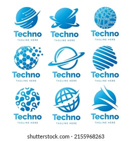 Globe techno logo collection vector