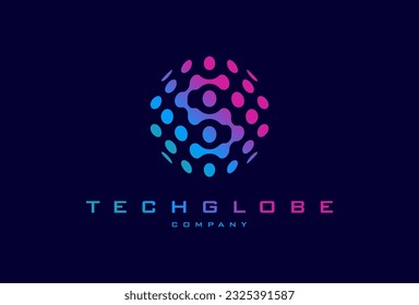 Diseño de logotipos de tecnología Globe, globo mundial digital con letra S dentro, utilizable para logotipos de tecnología y de empresa, ilustración vectorial