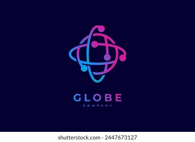 Globe Technology Logo Design, world globe logo template, usable for technology and company logos, vector illustration	