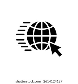 Globe with Text Lines and Cursor Minimal Black Icon - Global Communication