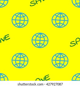 Globe and text SAVE geometric seamless pattern. Concept protection nature. Ecology saving idea. Color texture. Template for prints, textiles, wrapping, wallpaper, website etc. Stock vector ilustration