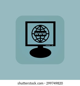 Globe with text WWW on screen, in square, on pale blue background