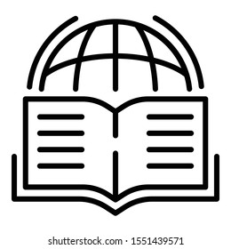 Globe and textbook icon. Outline globe and textbook vector icon for web design isolated on white background