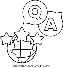 A globe with three stars and a question mark is displayed. This image could represent curiosity or the desire to learn more about the world