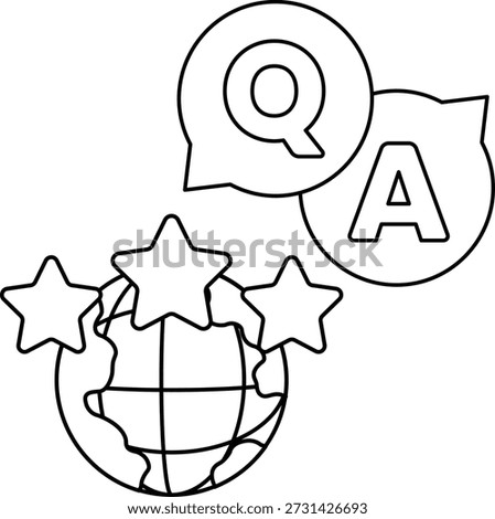 A globe with three stars and a question mark is displayed. This image could represent curiosity or the desire to learn more about the world