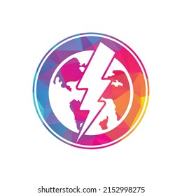 Globe and thunder vector logo icon template. Thunder world vector logo template.