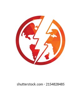 Globe and thunder vector logo icon template. Thunder world vector logo template.