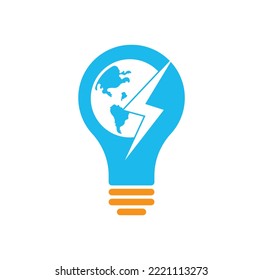 Globe and thunder vector logo icon template. Thunder world bulb shape concept vector logo template.