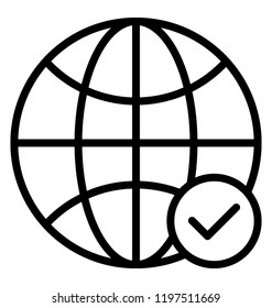 Globe with tick symbol is global network security 