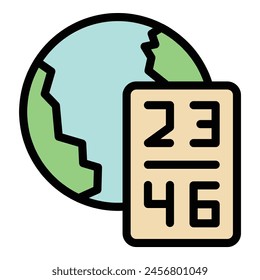 Globe time zone icon outline vector. Clock map. Local time color flat