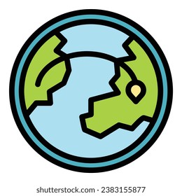 Vector de contorno de icono turístico de globo. El mundo. Plano de color de viaje