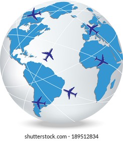 Globe with trading paths and points. Vector illustration