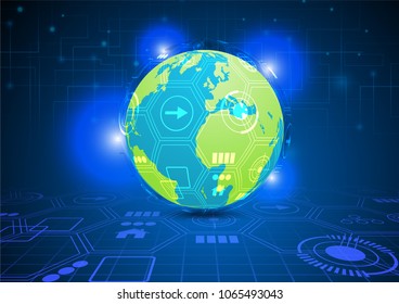Globe and transparent hexagov and icons on high tech floor some Elements of this image furnished by NASA