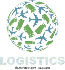 Globe with transport mix. Vector illustration.