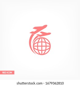 Globe and travel by plane. Aircraft flies around the earth. globe and tourism. vector graphics of the planet and the plane. 10 eps travel