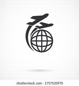 Globe and travel by plane. Aircraft flies around the earth. globe and tourism. vector graphics of the planet and the plane. 10 eps travel