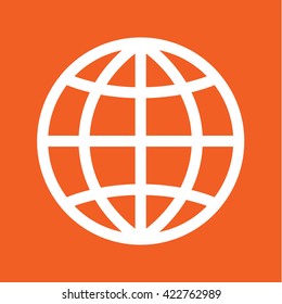 globe travel sphere map white icon on orange background