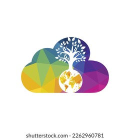 Globe tree with cloud vector logo design template. Planet and eco symbol or icon.	