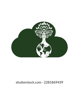 Globe tree with cloud vector logo design template. Planet and eco symbol or icon.